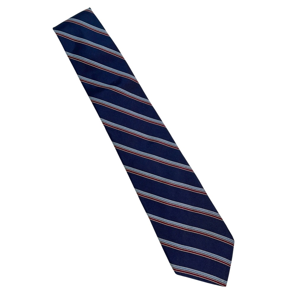 Brooks Brothers Necktie Navy Blue Striped Silk Repp Made in USA Irregular